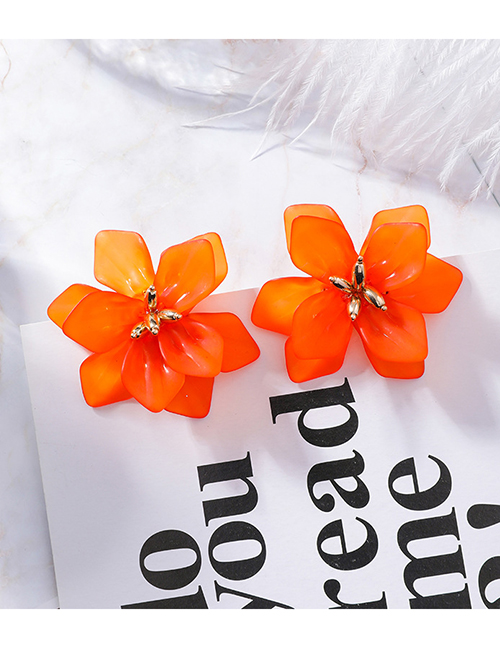 Fashion Orange  Silver Needle Scrub Flower Earrings