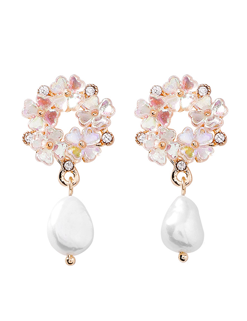 Fashion Pearl Flower  Silver Needle Shell Flower Pearl Stud Earrings