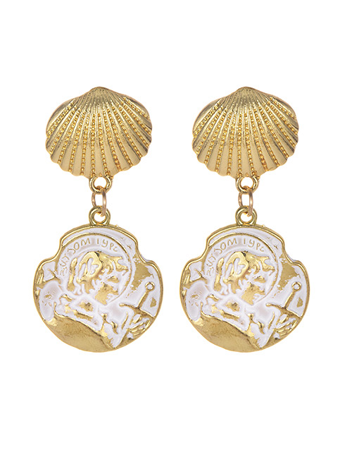 Fashion Gold Alloy Shell Portrait Earrings