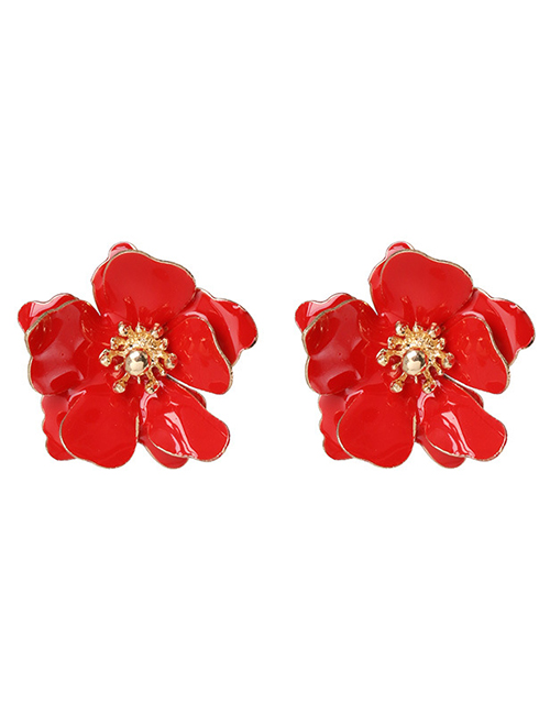 Fashion Red Drop Oil Petal Pearl Earrings