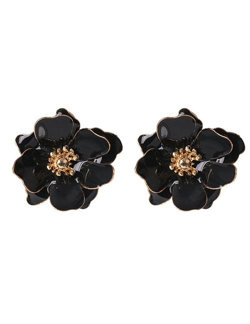 Fashion Black Drop Oil Petal Pearl Earrings