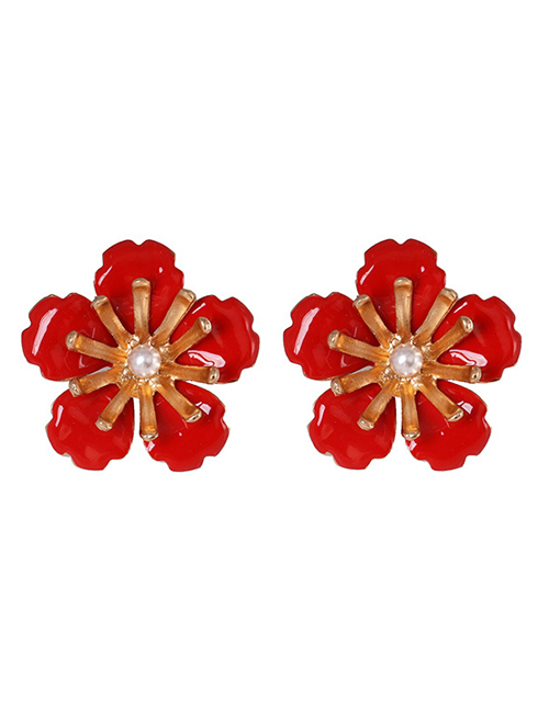 Fashion Red Pearl Flower Drip Earrings
