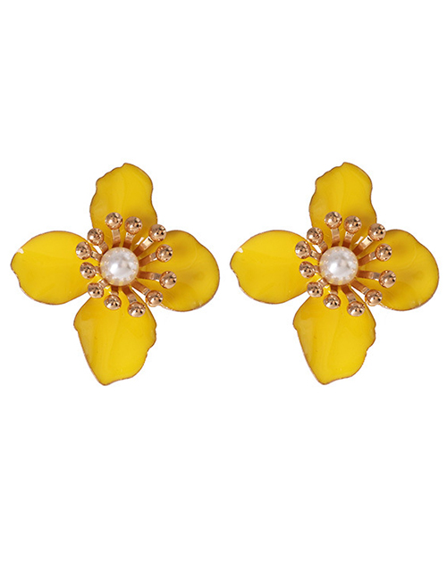 Fashion Yellow Drop Oil Petal Pearl Flower Earrings
