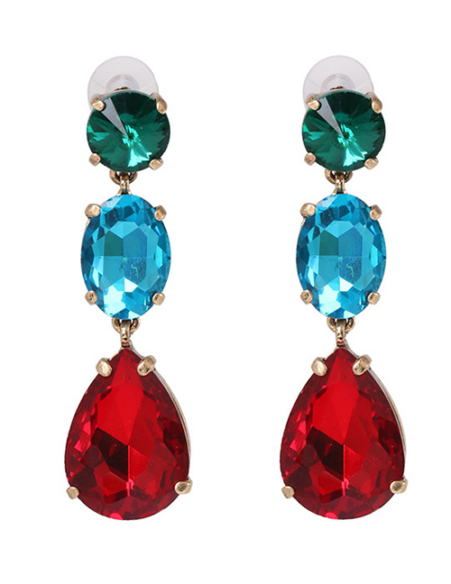Fashion Red + Blue + Green Colorful Diamond Drop Earrings