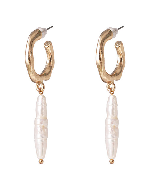 Fashion Gold Water Droplets Fringed With Pearl Stud Earrings