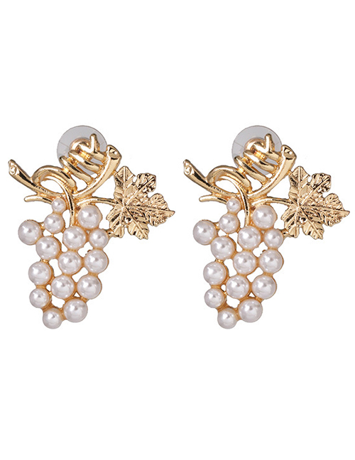 Fashion Gold Grape Inlaid Pearl Stud Earrings