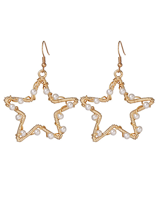 Fashion Gold Pentagram With Pearl Stud Earrings