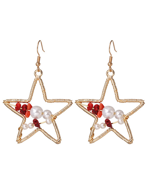 Fashion Gold Pentagram With Pearl Stud Earrings
