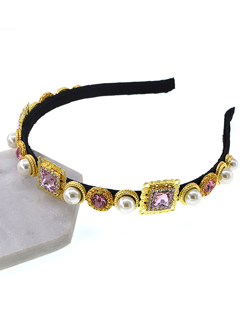 Fashion Pink Crystal Pearl Lace Headband