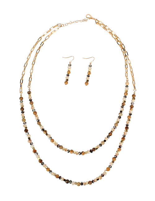 Fashion Khaki Double-layer Rice Bead Chain Alloy Necklace