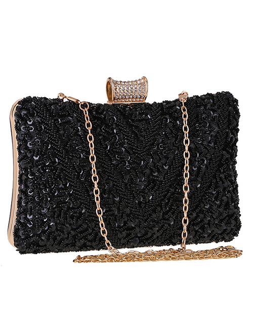 Fashion Black Diamond Jewel Beaded Clutch