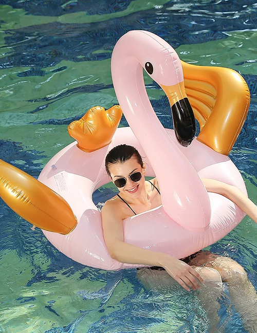 Fashion Golden Wings Pink Flamingo Swimming Ring Boxed Inflatable Lifebuoy