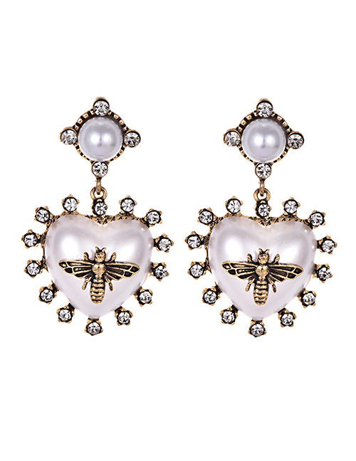 Fashion White Alloy Resin Diamond Heart Earrings