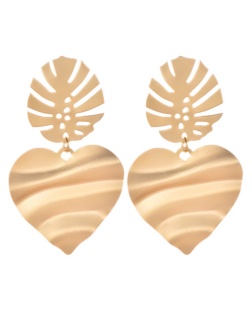 Fashion Gold Alloy Leaf Love Earrings
