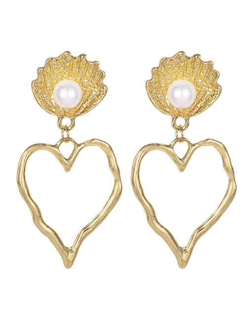 Fashion Gold Alloy Shell Pearl Love Earrings