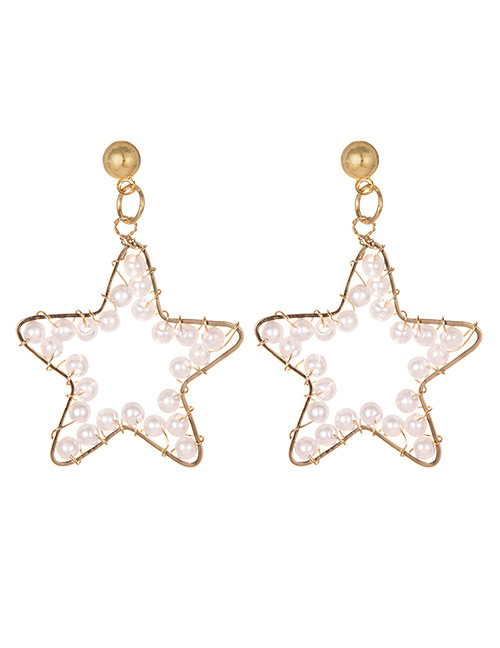 Fashion Gold Alloy Five-pointed Star Pearl Stud Earrings