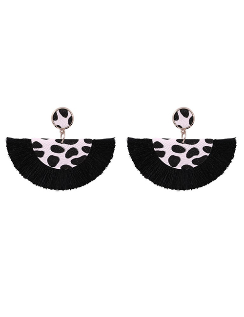 Fashion Black Alloy Leopard Short Tassel Earrings