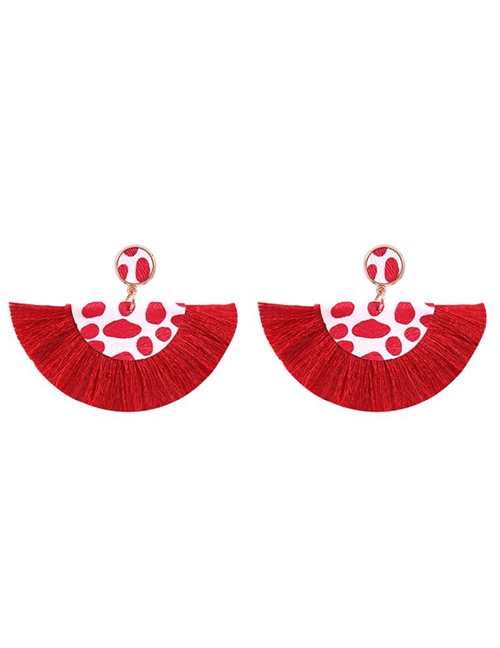 Fashion Red Alloy Leopard Short Tassel Earrings