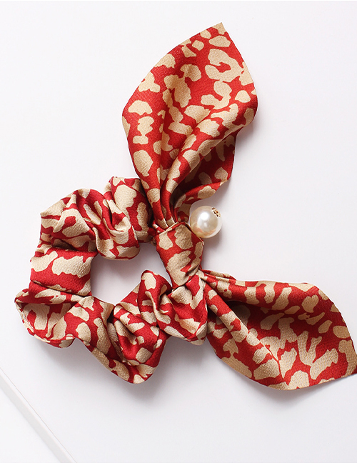 Fashion Round Leopard Rabbit Ears Red Printed Bow Long Ribbon Hair Band