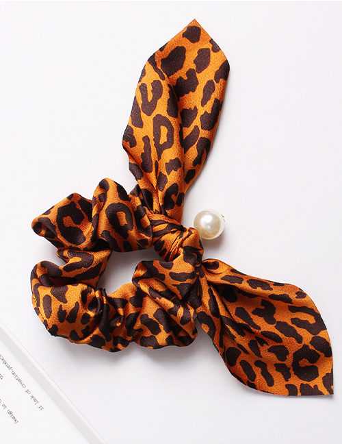 Fashion Round Leopard Rabbit Ears Gold Printed Bow Long Ribbon Hair Band