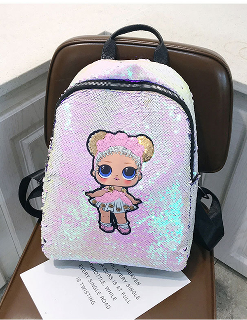 Fashion Large Pink Cartoon Girl Sequin Backpack