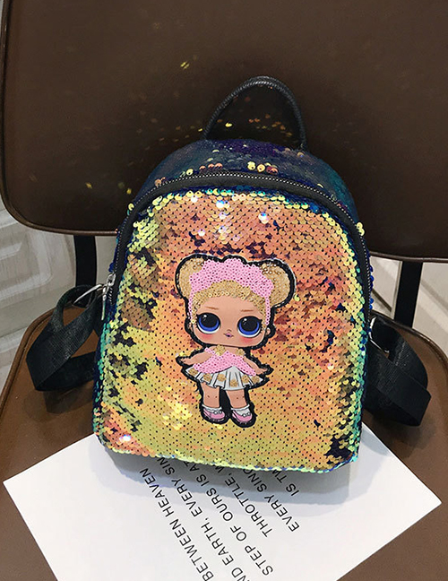 Fashion Small Gold Cartoon Girl Sequin Backpack