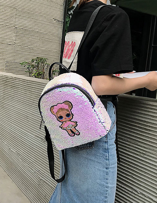 Fashion Small Colorful Cartoon Girl Sequin Backpack