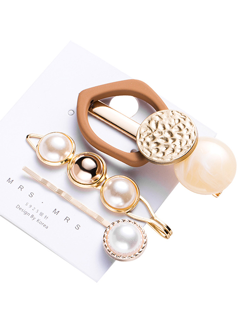 Fashion Gold Color Geometric Acrylic Pearl Hair Clip Set