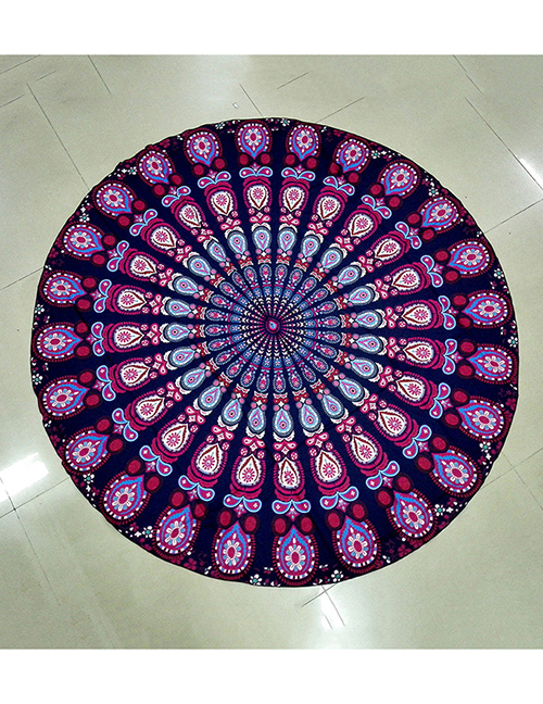 Fashion No. 25 Tibetan Blue Round Peacock Flower Beach Towel