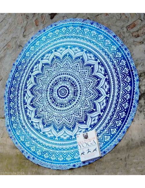 Fashion 30 Blue Round Peacock Flower Beach Towel