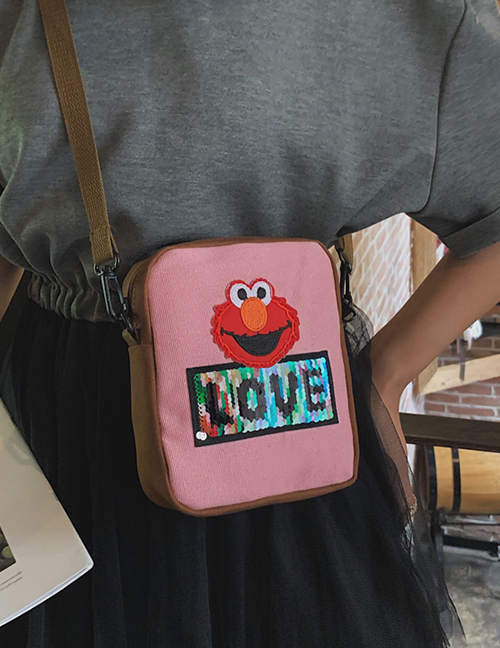 Fashion Pink Cartoon Appliqué Sequin Letter Shoulder Messenger Bag