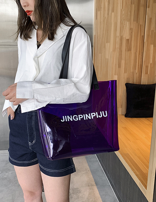 Fashion Purple Letter Printed Transparent Shoulder Bag