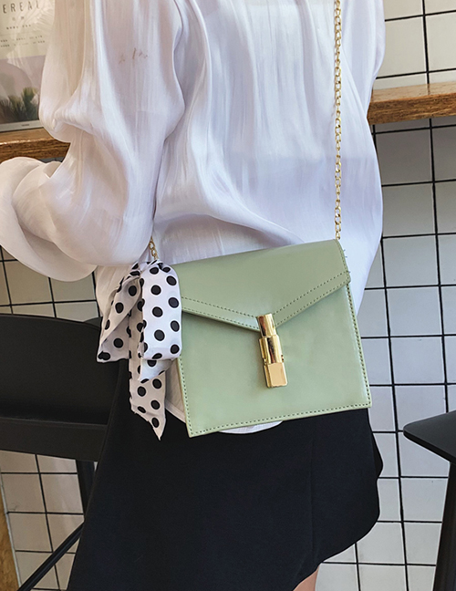 Fashion Green Square Lock Scarf Single Shoulder Messenger Bag