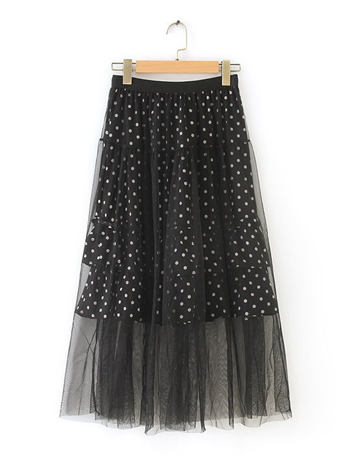 Fashion Black Polka Dot Mesh Skirt
