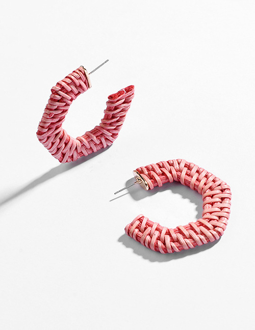 Fashion Pink Geometric Polygonal Rattan Earrings