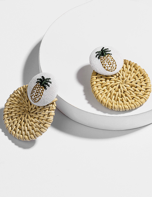 Fashion Yellow Round Rattan Printed Pineapple Earrings