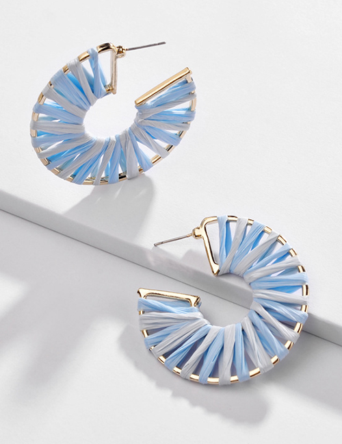Fashion Blue Hollow Section Dyed Woven Earrings