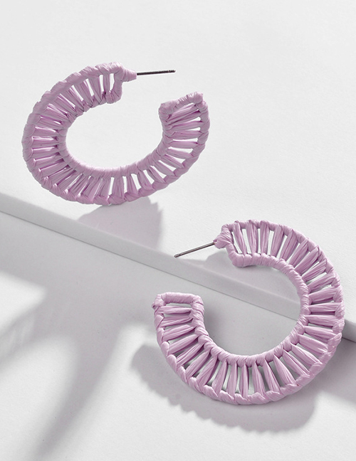 Fashion Purple Hollow Section Dyed Woven Earrings
