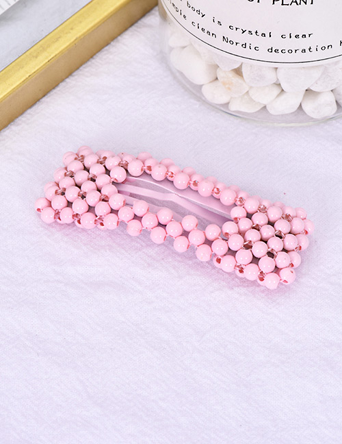 Fashion Pink Alloy Resin Rectangular Bead Hair Clip