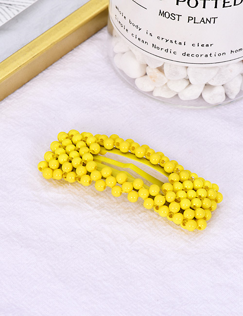 Fashion Yellow Alloy Resin Rectangular Bead Hair Clip