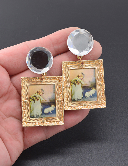 Fashion Gold Oil Painting Square Earrings