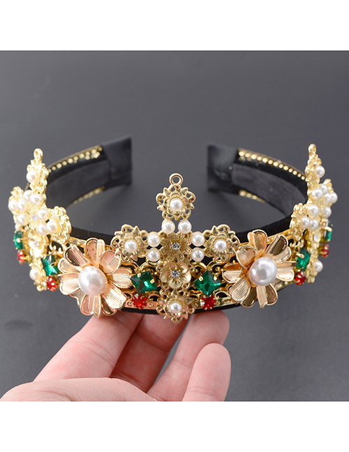 Fashion Gold Porcelain Flower Cross Crown Headband