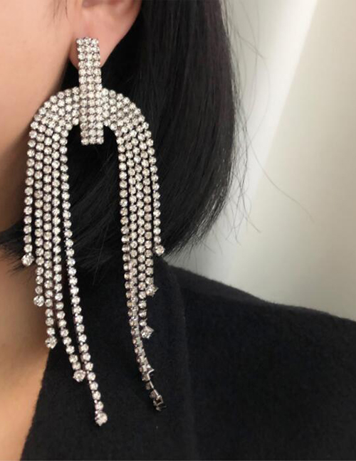 Fashion Silver Studded Tassel  Silver Pin Stud Earrings