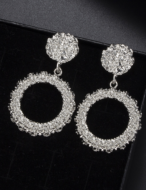 Fashion Round Silver Wrinkled Geometric Earrings