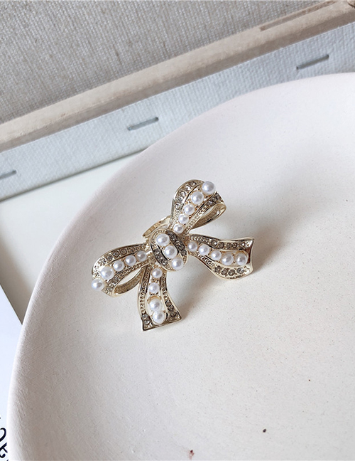 Fashion Bow Bow Pearl Studded Open Ring