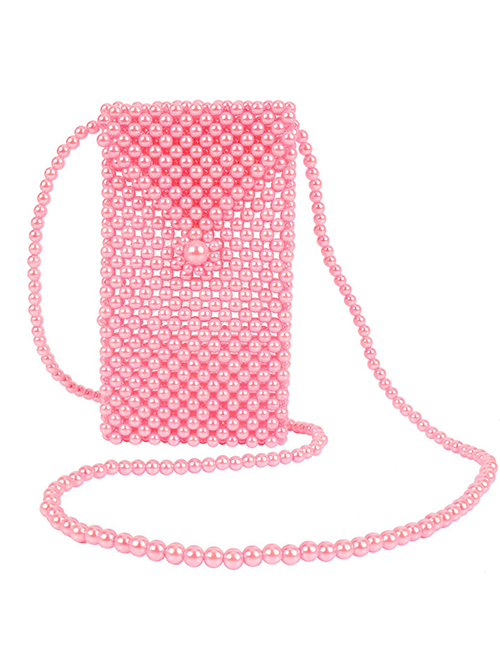 Fashion Pink Woven Beaded Evening Bag
