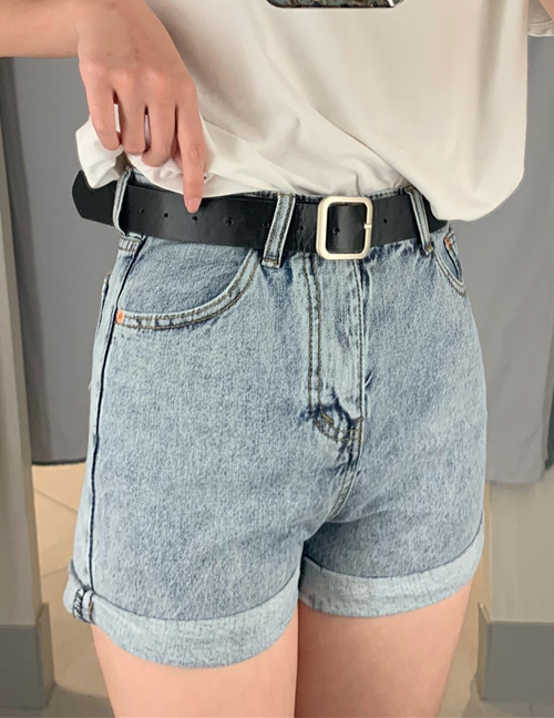 Fashion Blue Belt Denim Cuffed Shorts