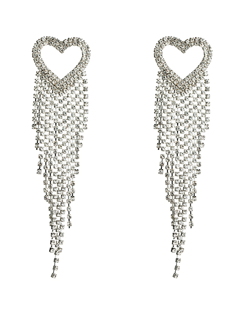 Fashion Silver Love-shaped Acrylic Studded Tassel Earrings