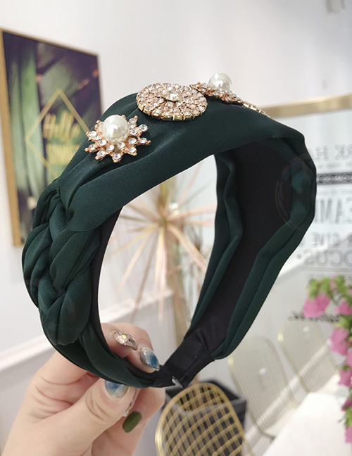 Fashion Dark Green Diamond Wide-width Twist Knotted Headband
