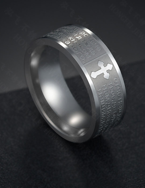 Fashion Steel Color 8mm Cross Bible Ring